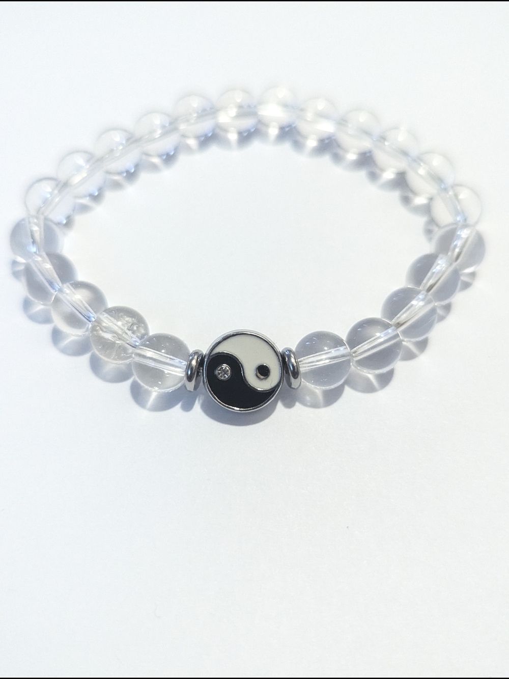 Quartz Beaded Yin Yang Stretch Bracelet